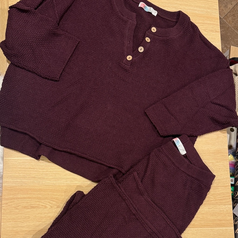 Free People Hailee Knit sweater Set Deep Burgundy